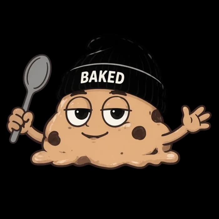 The BAKED cookie dough mascot waving hello